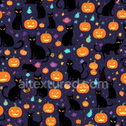 seamless Seamless 3D PBR Watercolor Halloween Texture with Black Cats and Jack-o'-Lanterns texture 8k free download PBR