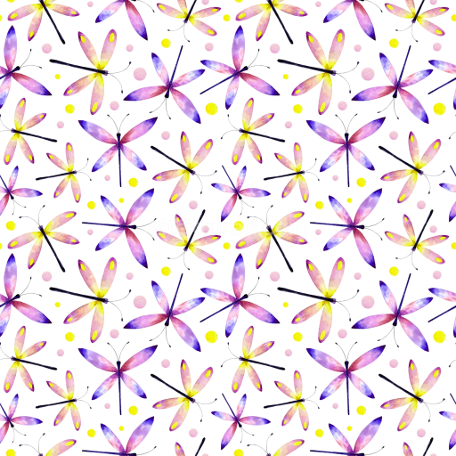 Seamless 3D PBR Texture of Colorful Watercolor Dragonfly Pattern