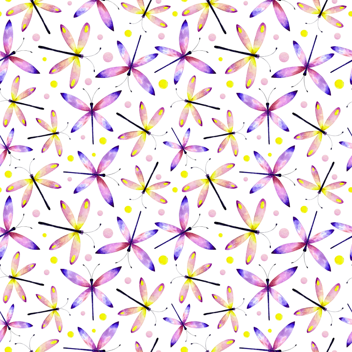 Colorful Watercolor Dragonfly Pattern seamless PBR texture preview
