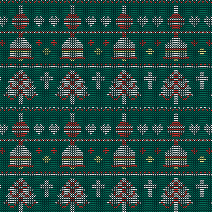 Knitted Christmas Pattern in Green, Red & White seamless PBR texture preview