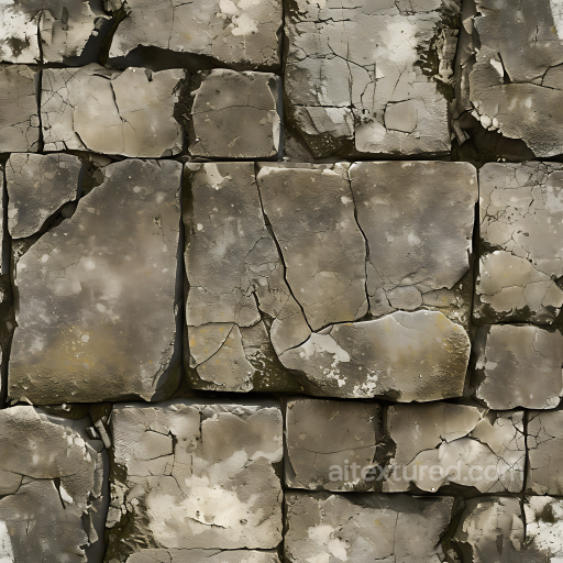 Weathered Stone Wall PBR Texture with Cracks and Mossy Erosion seamless Stone PBR texture