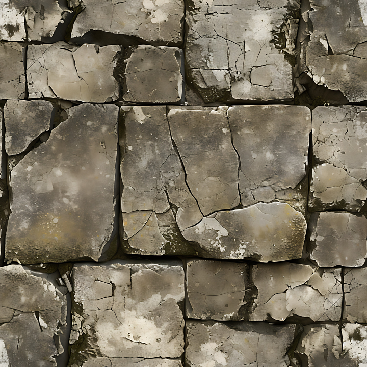 Weathered Stone Wall with Cracks and Mossy Erosion seamless PBR texture preview