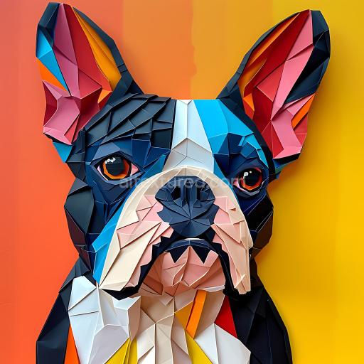 Seamless 3D PBR Texture Featuring Stylized Geometric Boston Terrier Fur in Bold Colors