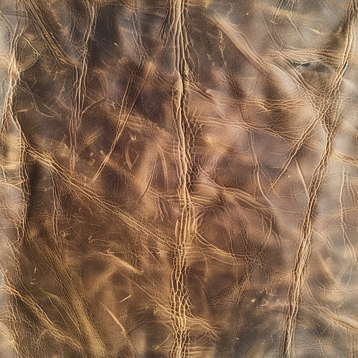 Vintage Distressed Brown Leather with Deep Wrinkles and Natural Patina seamless PBR texture preview