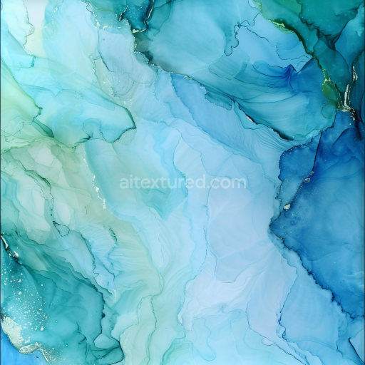 Seamless 3D Alcohol Ink PBR Texture with Turquoise Blue Fluid Waves and Soft Marbling