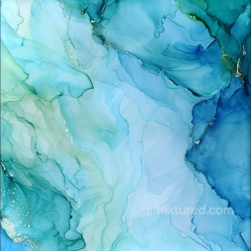 Alcohol Ink PBR Texture with Turquoise Blue Fluid Waves and Soft Marbling seamless Alcohol ink PBR texture