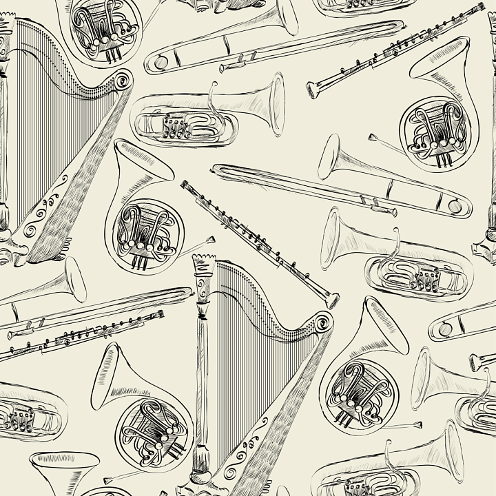 Featuring Vintage Musical Instruments Sketch Pattern seamless PBR texture preview