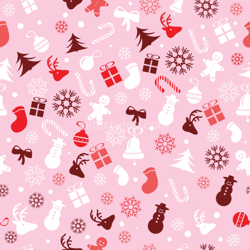 Seamless 3D PBR Pink Christmas Digital Paper Texture with Festive Icons
