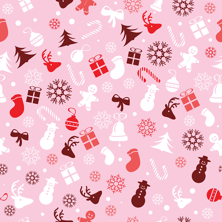 Christmas Digital Paper with Festive Icons on Pink seamless PBR texture preview