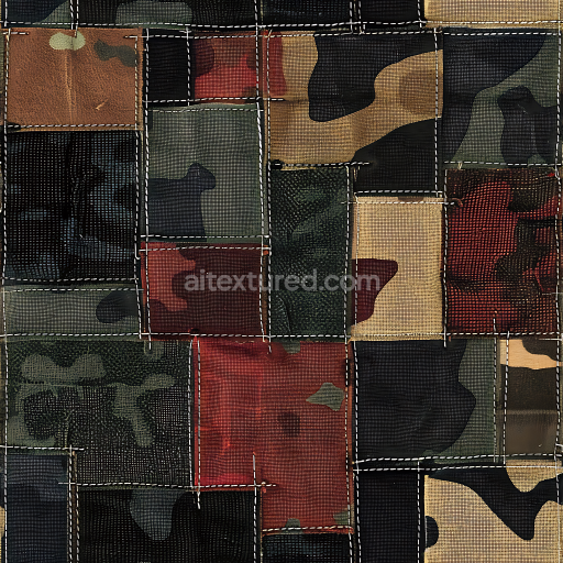 Seamless 3D Patchwork Camouflage PBR Texture with Mixed Woodland and Urban Pattern