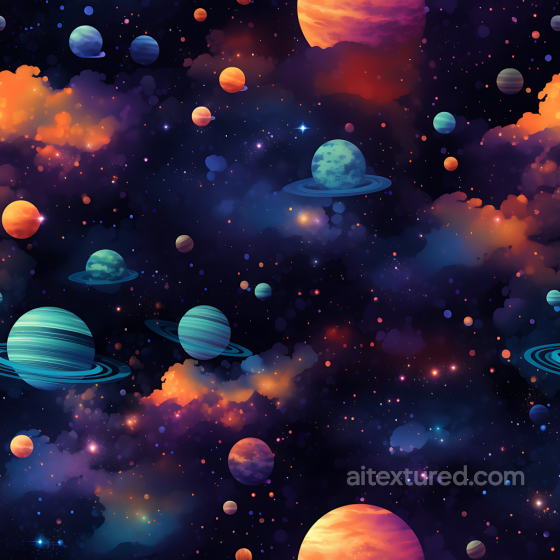 Space PBR Texture Featuring Vibrant Nebula Clouds and Colorful Planets Star, space, planets texture preview
