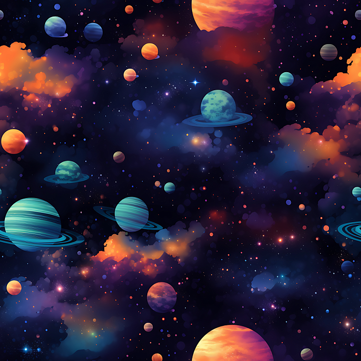Space Featuring Vibrant Nebula Clouds and Colorful Planets seamless PBR texture preview
