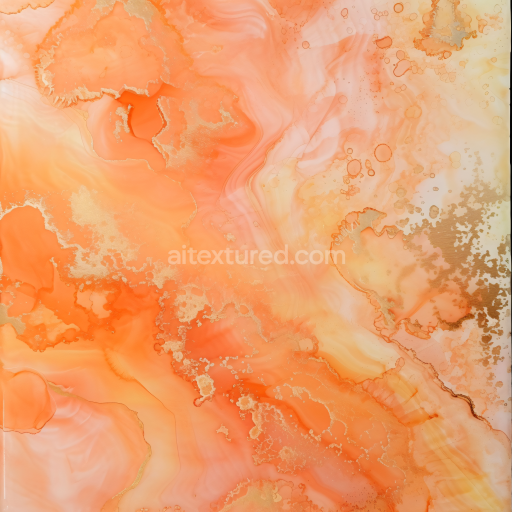 Seamless 3D Alcohol Ink PBR Texture Featuring Warm Orange and Gold Fluid Flows
