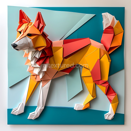 Seamless 3D PBR Texture of Origami-Inspired Carolina Dog with Warm Geometric Panels