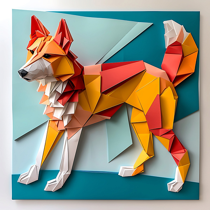 Animal of Origami-Inspired Carolina Dog with Warm Geometric Panels seamless PBR texture preview