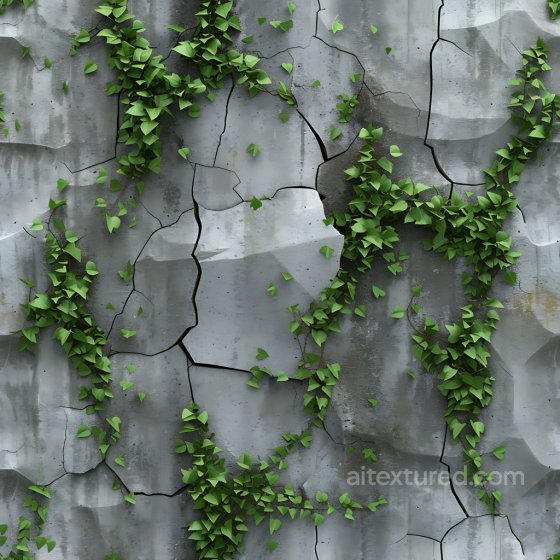 Cracked Concrete Texture With Lush Green Ivy Vines Cracked & Holes texture preview