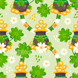 seamless Seamless 3D PBR Texture of St Patrick Shamrocks and Gold Coin Pots texture 8k free download PBR