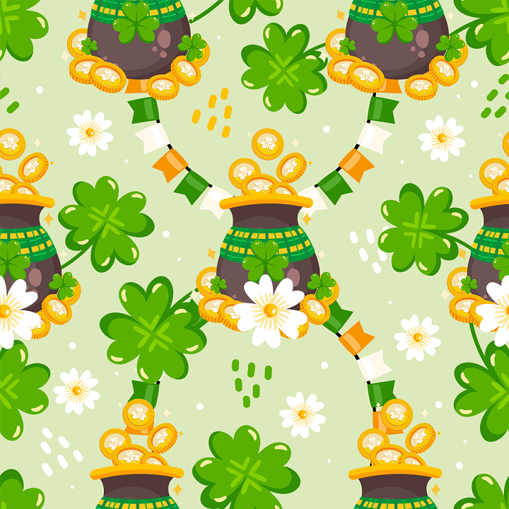 St Patrick Digital Paper Bundle of St Patrick Shamrocks and Gold Coin P… seamless PBR texture preview