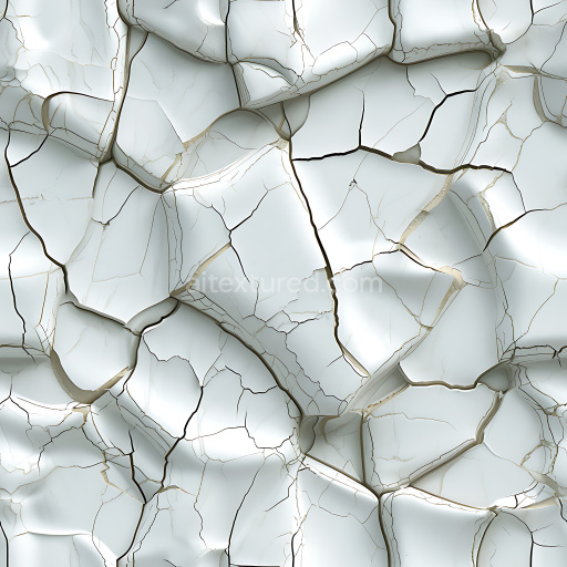 Preview — Seamless 3D cracked and holed white ceramic tile PBR texture with deep fractures and glossy surfaces
