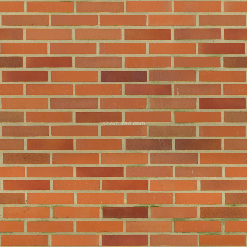 Seamless PBR brick texture with varying shades of orange