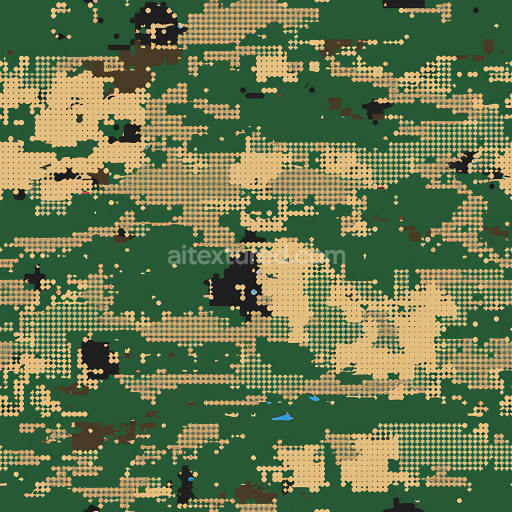 Seamless 3D Tactical Woodland Camouflage PBR Texture with Pixelated Dot Pattern