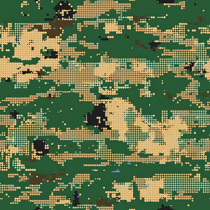 Tactical Woodland Camouflage with Pixelated Dot Pattern seamless PBR texture preview