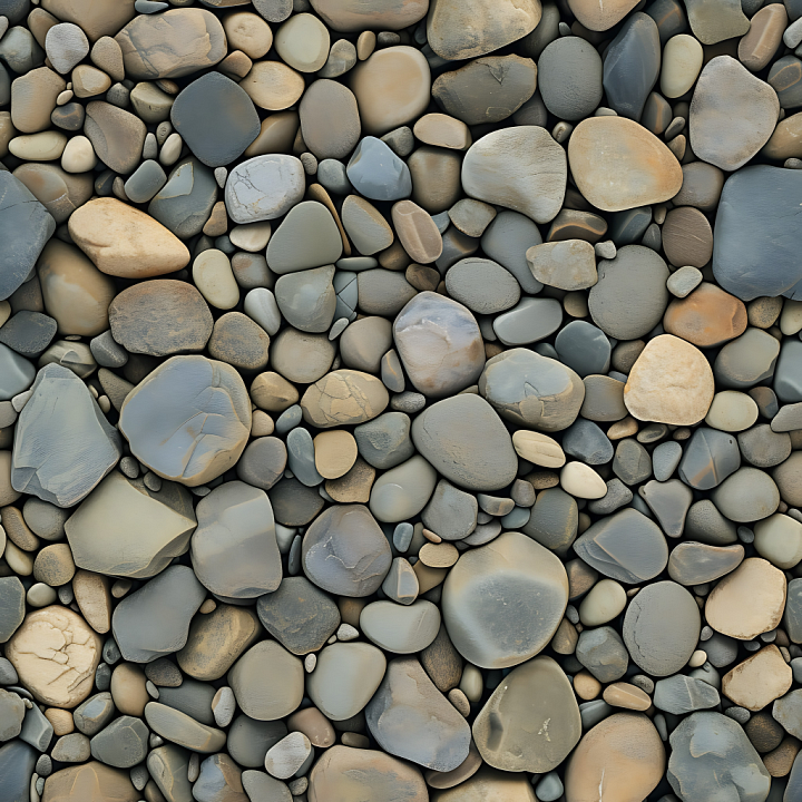 Pebble Stone Ground with Smooth Rounded Rocks in Soft Earthy Tones seamless PBR texture preview