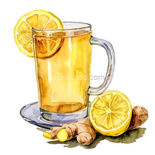 Watercolor-Style Ginger and Lemon Tea Breakfast Graphic with Citrus Accents