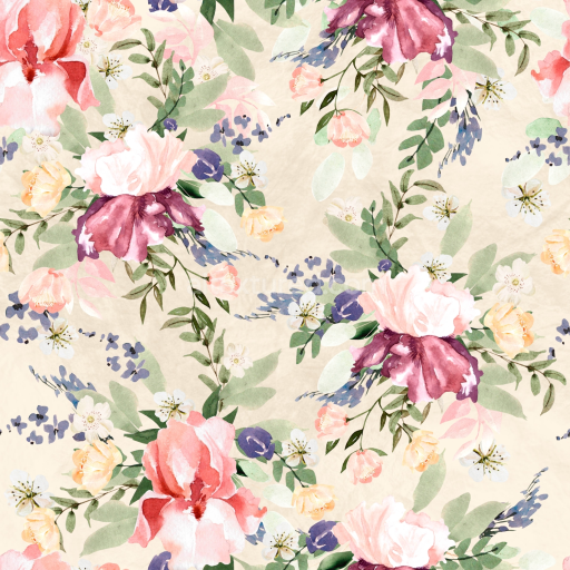 Seamless 3D PBR Floral Watercolor Texture with Pastel Flowers and Leaves