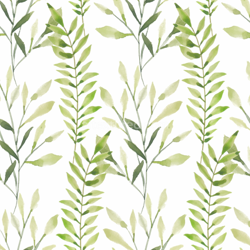 Seamless 3D PBR Watercolor Greenery Texture with Delicate Leaf Stems