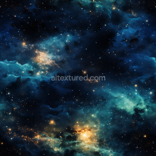 Seamless 3D Space PBR Texture Featuring Glowing Nebula Clouds and Starfield