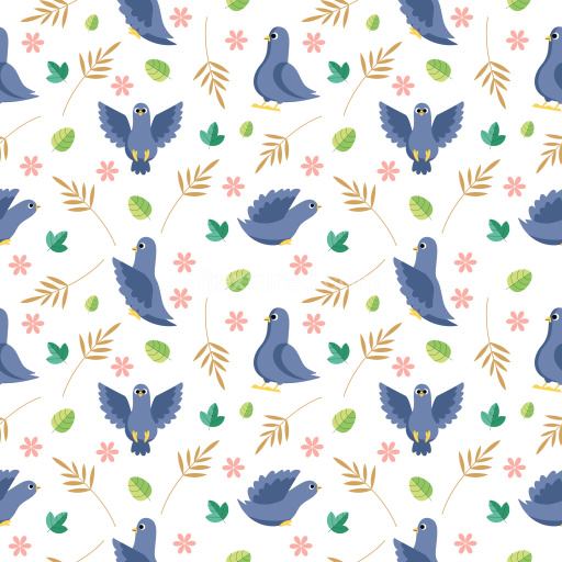 Pattern Bundle - Seamless 3D Pattern PBR Texture with Playful Cartoon Pigeons and Botanical Motifs texture preview