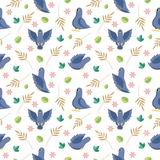 Pattern PBR Texture with Playful Cartoon Pigeons and Botanical Motifs seamless Pattern Bundle PBR texture