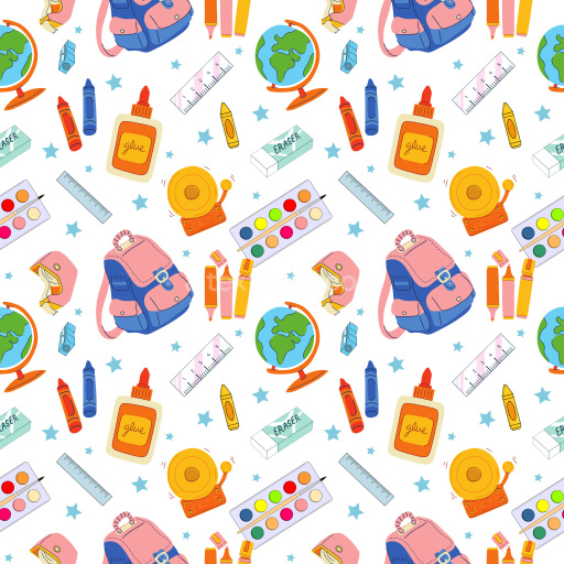 Pattern Bundle - Seamless 3D Pattern PBR Texture Featuring Cartoon-style Back to School Motifs texture preview