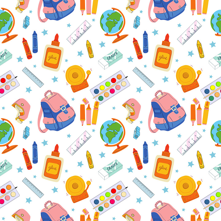 Pattern Featuring Cartoon-style Back to School Motifs seamless PBR texture preview
