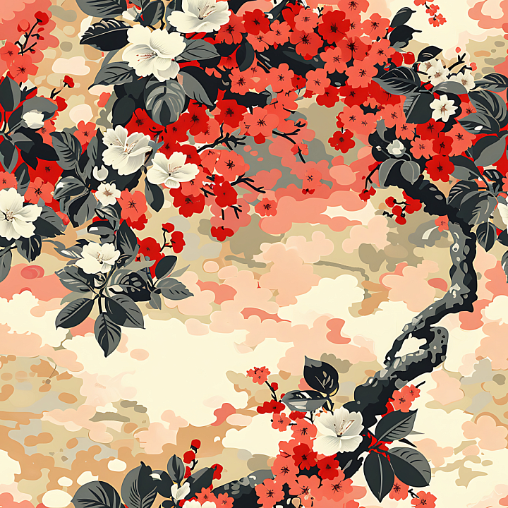 Cherry Blossom Camouflage With Stylized Floral Pattern And Soft Pastel… seamless PBR texture preview