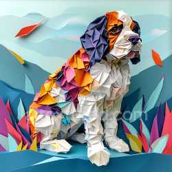 seamless Seamless 3D PBR Texture Featuring Origami-Style Colorful Clumber Spaniel Fur texture 8k free download PBR