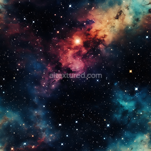 Seamless 3D Space PBR Texture Featuring Vibrant Nebula and Starfield