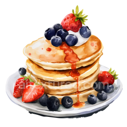 seamless Breakfast Almond Flour Pancakes with Fresh Blueberries and Strawberries Illustration texture 8k free download PBR