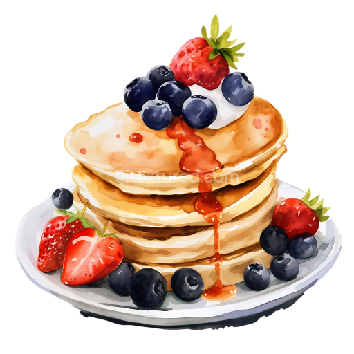 Preview — Breakfast Almond Flour Pancakes with Fresh Blueberries and Strawberries Illustration