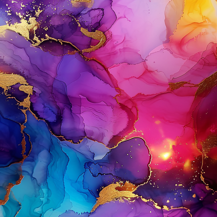 Alcohol Ink Featuring Vivid Purple and Pink with Gold Veining seamless PBR texture preview