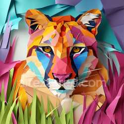 seamless Seamless 3D PBR Texture of a Vibrant Geometric Origami Cougar Design texture 8k free download PBR