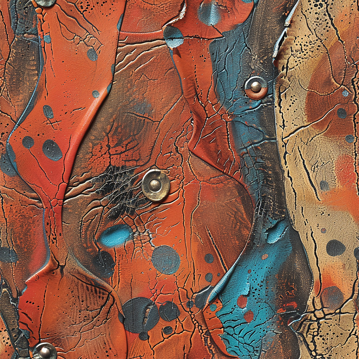 Cracked Multicolor Leather With Distressed Paint And Metal Studs seamless PBR texture preview