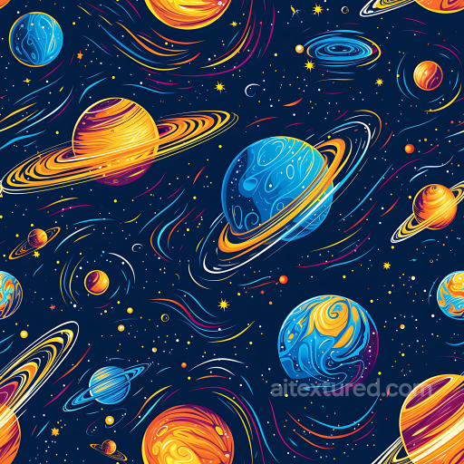 Stylized Space PBR Texture with Colorful Planets and Dynamic Cosmic Trails seamless Star, space, planets PBR texture