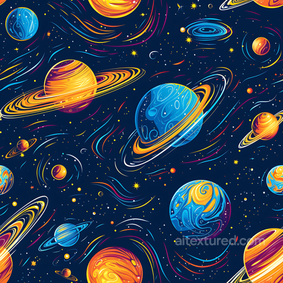Stylized Space PBR Texture with Colorful Planets and Dynamic Cosmic Trails Star, space, planets texture preview