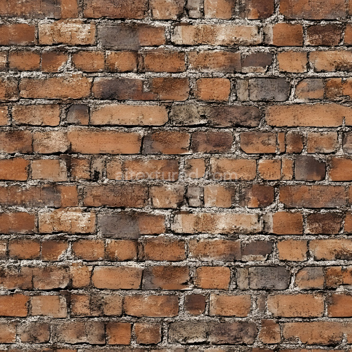 Seamless 3D cracked and worn aged brick wall PBR texture with varied red and grey tones