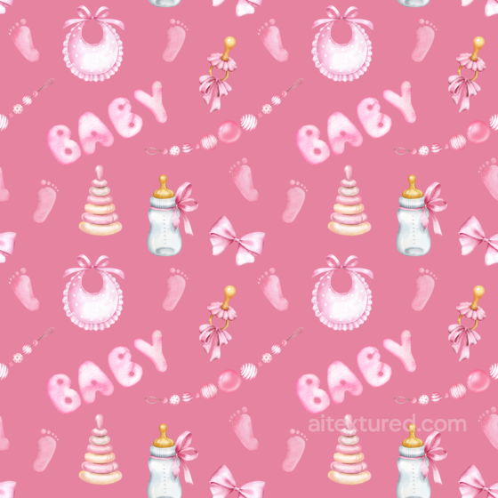 Baby Girl Pink-themed Pattern Seamless Texture with Bottles and Ribbons Baby girl texture preview