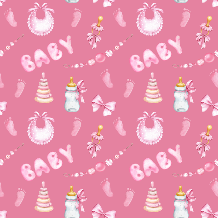 Baby Girl Pink-themed Pattern with Bottles and Ribbons seamless PBR texture preview