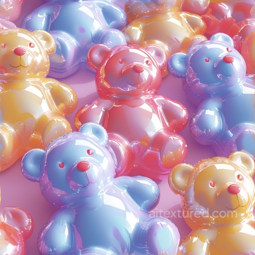 inflated PBR texture of glossy pastel teddy bear vinyl shapes seamless Inflated PBR texture