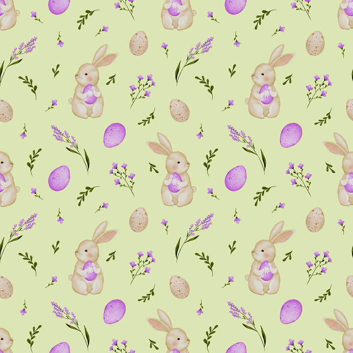 Easter Bunny and Floral Digital Paper seamless PBR texture preview